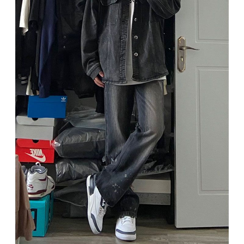 Jiashucheng Quần Jean Lưng Cao Ống Rộng Thêu Họa Tiết Phong Cách Retro Mỹ Thời Trang Cho Nữ