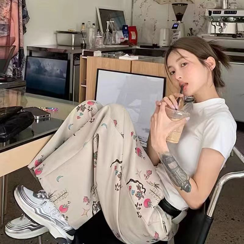 Jiashucheng Quần Dài Lưng Cao Ống Rộng In Họa Tiết Cổ Điển Phong Cách Mỹ Thời Trang Xuân Thu Hàng Mới Dành Cho Bạn Nữ 23