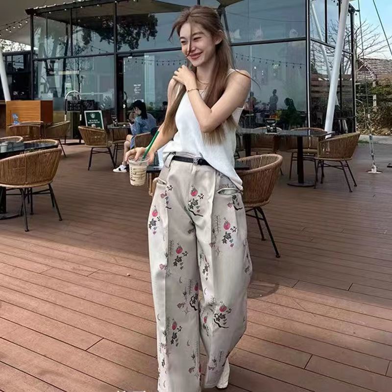 Jiashucheng Quần Dài Lưng Cao Ống Rộng In Họa Tiết Cổ Điển Phong Cách Mỹ Thời Trang Xuân Thu Hàng Mới Dành Cho Bạn Nữ 23