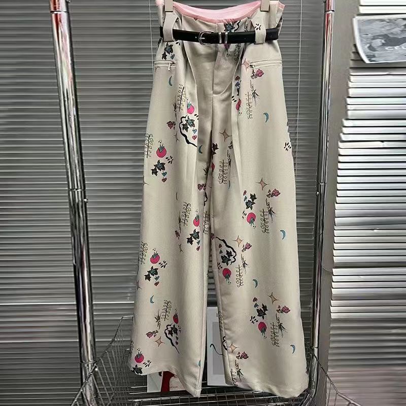 Jiashucheng Quần Dài Lưng Cao Ống Rộng In Họa Tiết Cổ Điển Phong Cách Mỹ Thời Trang Xuân Thu Hàng Mới Dành Cho Bạn Nữ 23