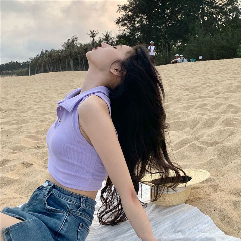 Jiashucheng Áo Thun Không Tay Cổ polo Màu Trắng Phong Cách Mới Thời Trang Mùa Hè Dành Cho Nữ