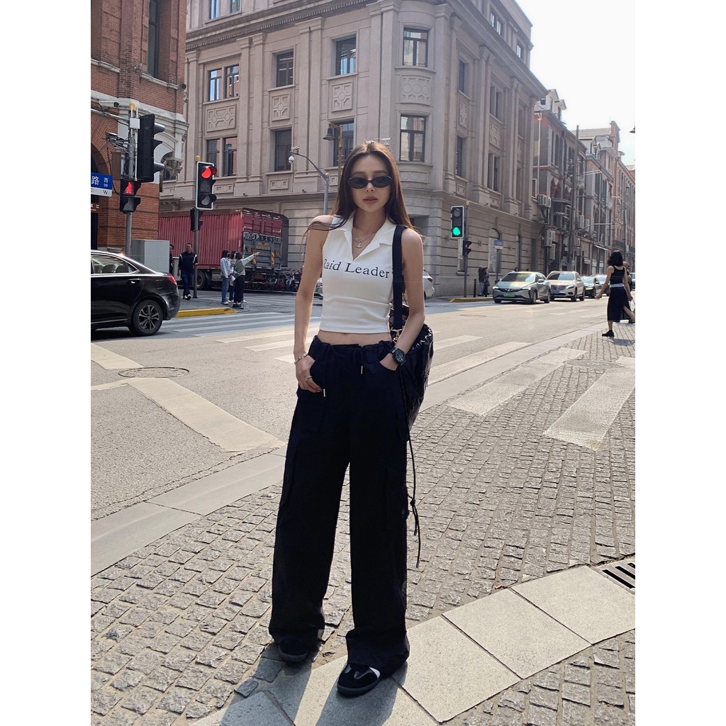 Jiashucheng Áo Dệt Kim Sát Nách Dáng Ôm Ngắn Cổ polo Màu Trắng Thời Trang Mùa Hè Kiểu Mới Cho Nữ