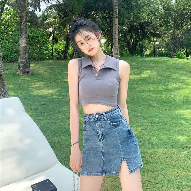 Jiashucheng Áo Thun Không Tay Cổ polo Màu Trắng Phong Cách Mới Thời Trang Mùa Hè Dành Cho Nữ