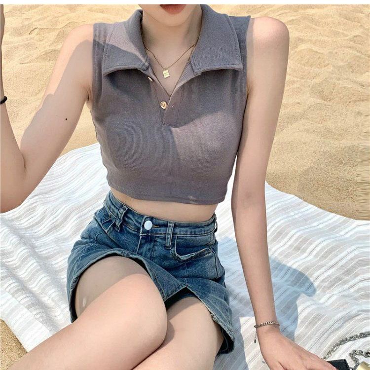 Jiashucheng Áo Thun Không Tay Cổ polo Màu Trắng Phong Cách Mới Thời Trang Mùa Hè Dành Cho Nữ