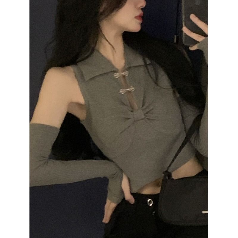 Jiashucheng Áo Không Tay Cổ polo Màu Xám Ngọt Ngào Phong Cách Mới Mùa Hè Cho Nữ