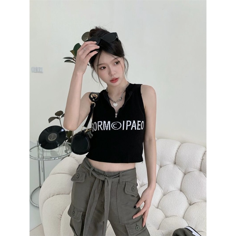 Jiashucheng Áo Hai Dây Ngắn Thêu Họa Tiết Có Khóa Kéo Phong Cách Retro Mỹ Thời Trang Mùa Hè Dành Cho Bạn Nữ Mặc Ngoài Trời