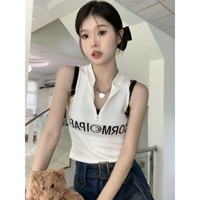 Jiashucheng Áo Hai Dây Ngắn Thêu Họa Tiết Có Khóa Kéo Phong Cách Retro Mỹ Thời Trang Mùa Hè Dành Cho Bạn Nữ Mặc Ngoài Trời