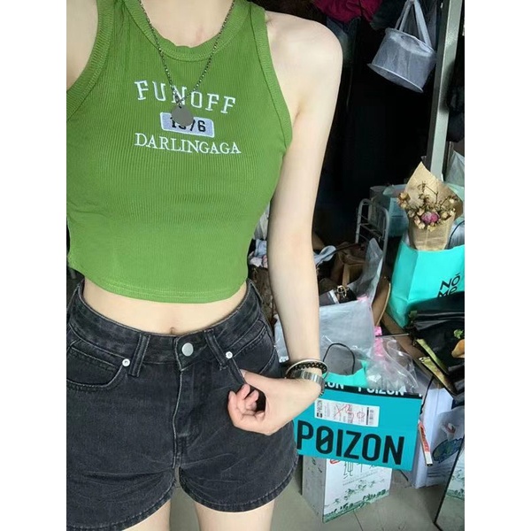 Jiashucheng Áo Sát Nách Ôm Dáng Thêu Chữ Bằng Lụa Lạnh Thời Trang Mùa Hè Cho Nữ