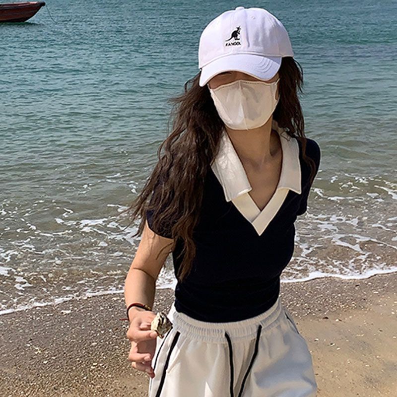 Jiashucheng Áo Thun polo Ngắn Tay Hở Vai Thời Trang Mùa Hè Phong Cách Mới Cho Nữ