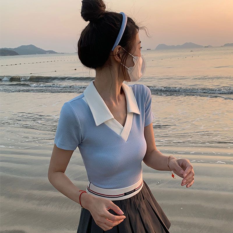 Jiashucheng Áo Thun polo Ngắn Tay Hở Vai Thời Trang Mùa Hè Phong Cách Mới Cho Nữ