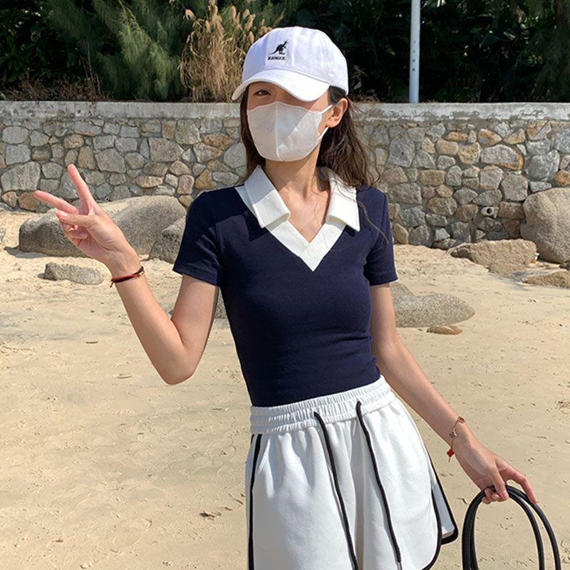 Jiashucheng Áo Thun polo Ngắn Tay Hở Vai Thời Trang Mùa Hè Phong Cách Mới Cho Nữ