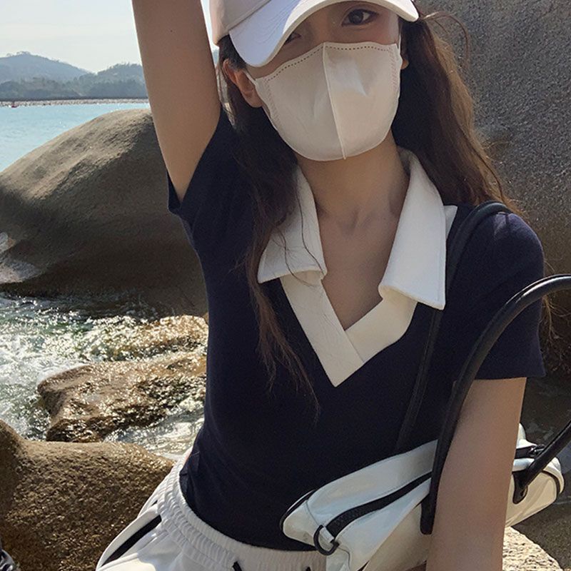 Jiashucheng Áo Thun polo Ngắn Tay Hở Vai Thời Trang Mùa Hè Phong Cách Mới Cho Nữ