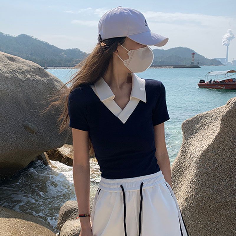Jiashucheng Áo Thun polo Ngắn Tay Hở Vai Thời Trang Mùa Hè Phong Cách Mới Cho Nữ