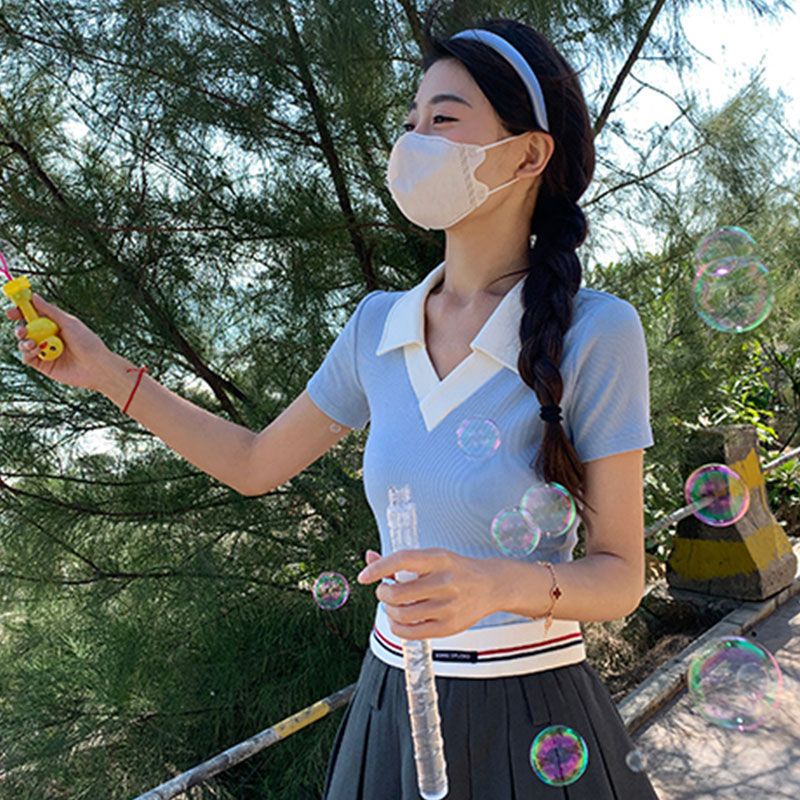 Jiashucheng Áo Thun polo Ngắn Tay Hở Vai Thời Trang Mùa Hè Phong Cách Mới Cho Nữ