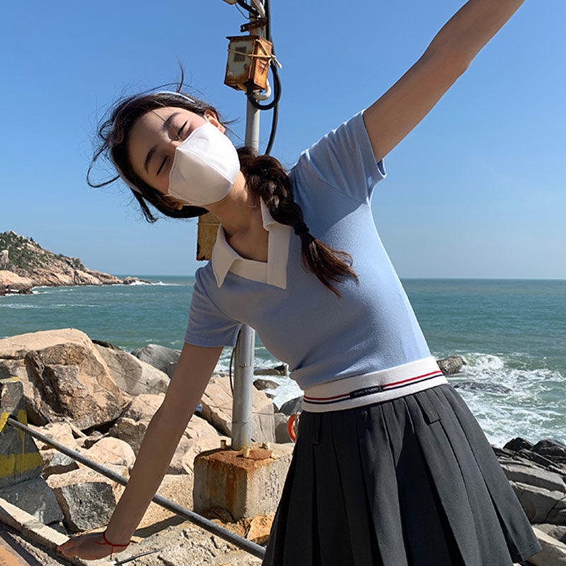 Jiashucheng Áo Thun polo Ngắn Tay Hở Vai Thời Trang Mùa Hè Phong Cách Mới Cho Nữ