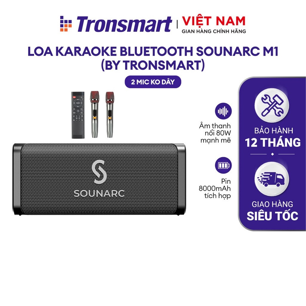 Loa Karaoke Bluetooth Sounarc M1 (By Tronsmart) | Âm thanh nổi 80W mạnh mẽ | Pin 8000mAh tích hợp | Bảo Hành 12 Tháng.