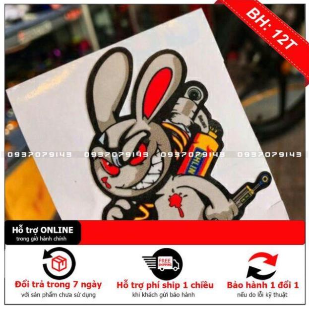 Tem sticker thỏ điên cầm phuộc OH 10cm