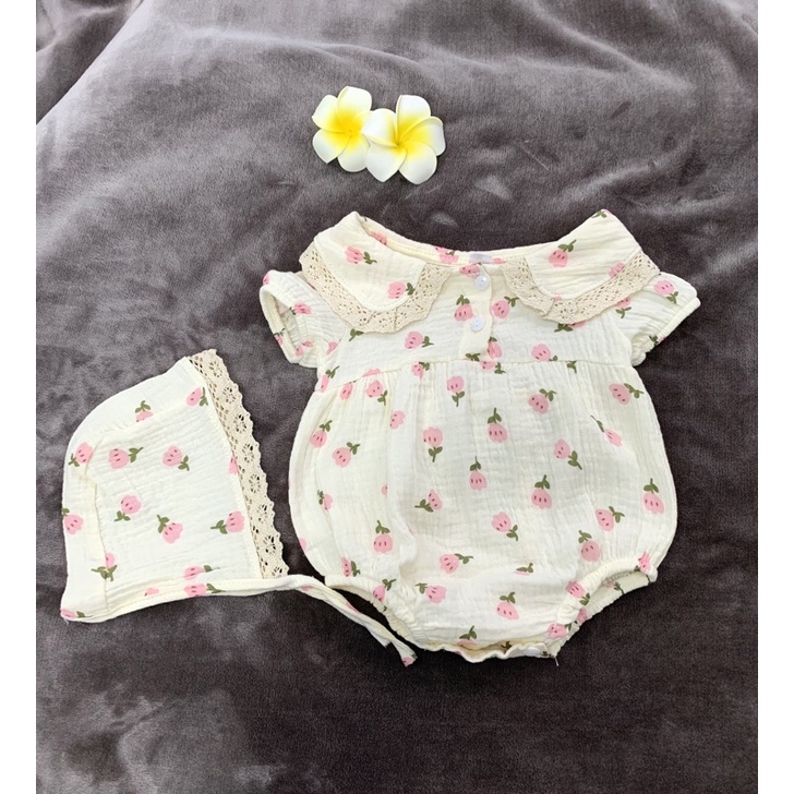 Body xô muslin kèm mũ cực xinh cho bé