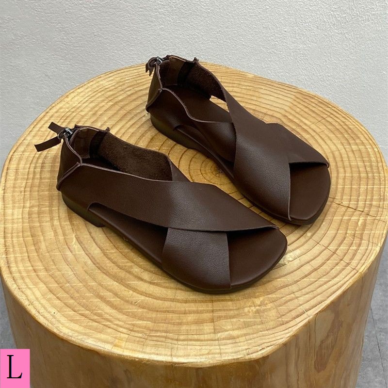 Sandal Da Bò Đế Mềm Thấp Thời Trang Mùa Hè 2023 Cho Nữ