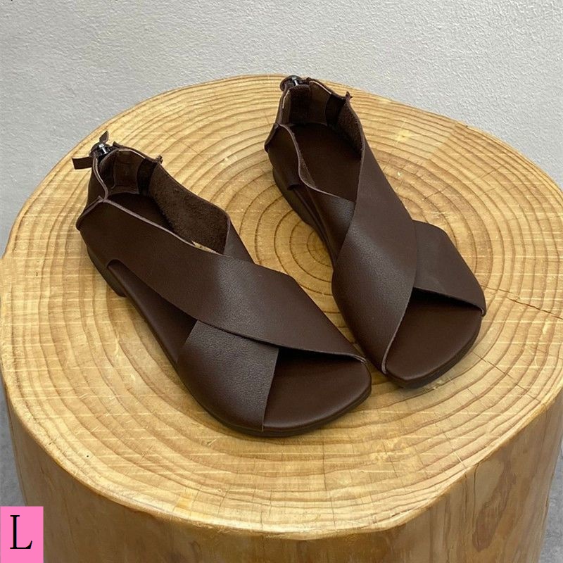 Sandal Da Bò Đế Mềm Thấp Thời Trang Mùa Hè 2023 Cho Nữ