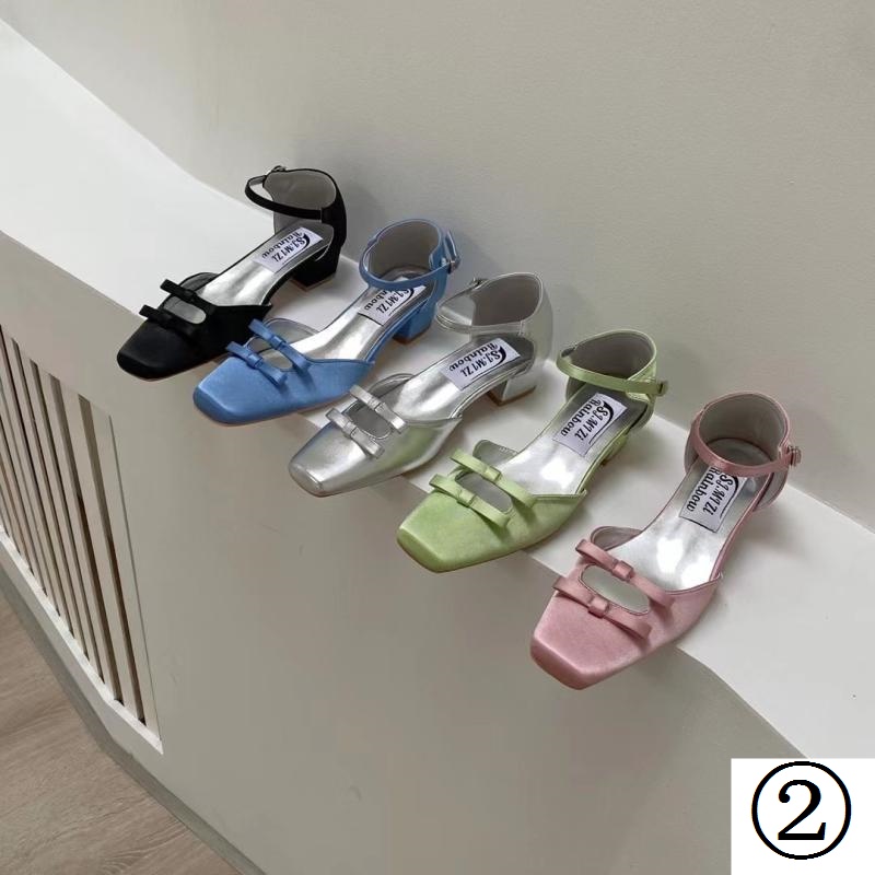 Chic 2023: _ Giày Búp Bê Mũi Vuông Nhỏ Đính Nơ Màu Sắc Bất Ngờ Khí Chấ