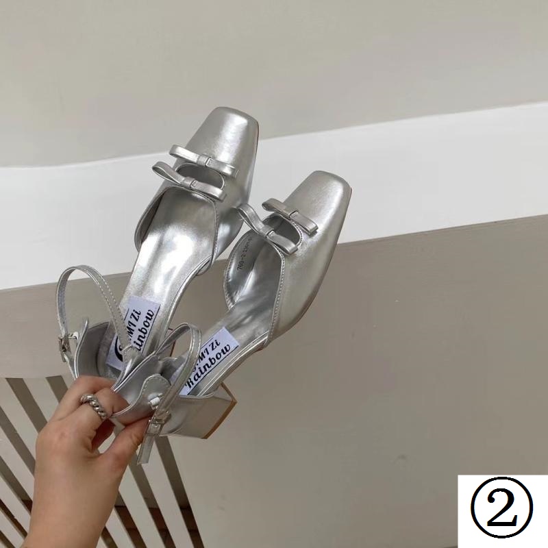 Chic 2023: _ Giày Búp Bê Mũi Vuông Nhỏ Đính Nơ Màu Sắc Bất Ngờ Khí Chấ