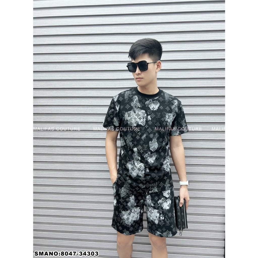 Bộ Quần Áo Nam Mùa Hè Vân Lv Nhung Mềm Mịn Thoáng Mát Thời Trang Hè Cho Nam