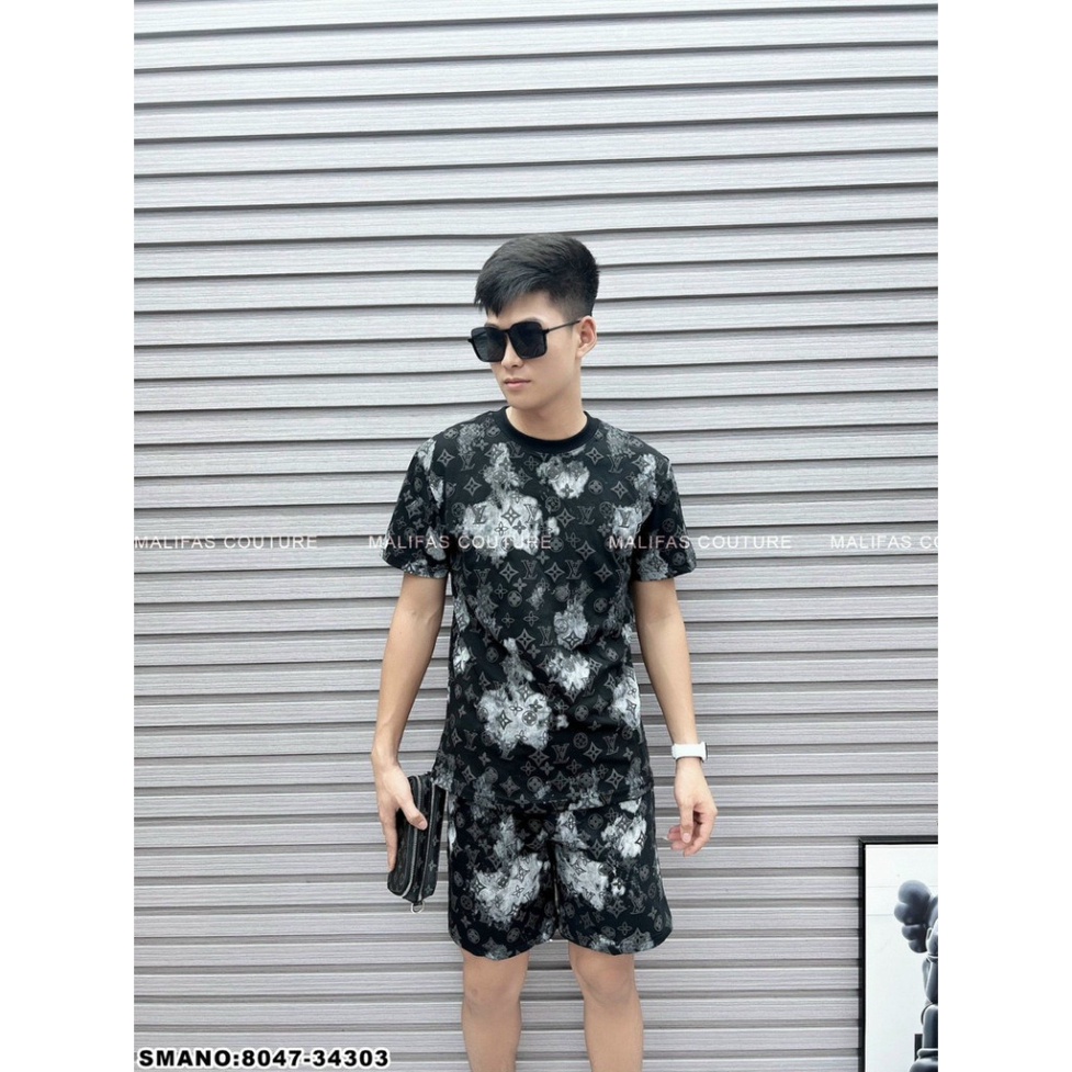 Bộ Quần Áo Nam Mùa Hè Vân Lv Nhung Mềm Mịn Thoáng Mát Thời Trang Hè Cho Nam