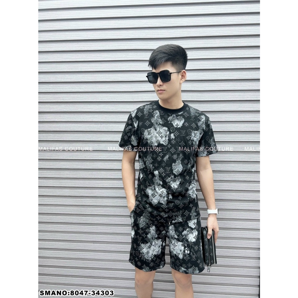 Bộ Quần Áo Nam Mùa Hè Vân Lv Nhung Mềm Mịn Thoáng Mát Thời Trang Hè Cho Nam