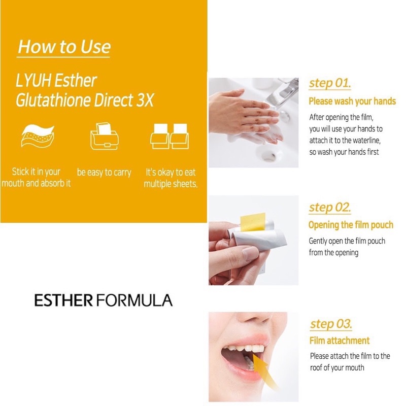 Chính hãng] Film ngậm siêu trắng da DR ESTHER formula Glutathione Direct Film 3X Hàn Quốc hộp 30 miếng