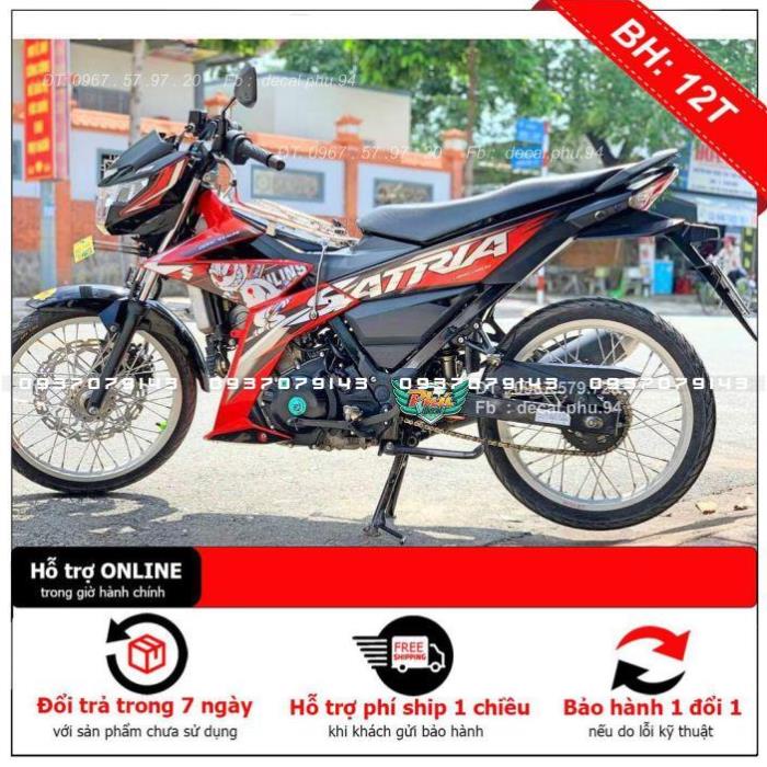 Tem Rời Dán Xe Satria Đỏ Trắng đen Thỏ Ohlins 