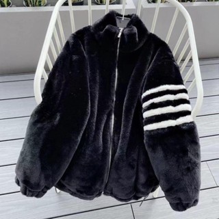  Áo Khoác Lông Thome Mượt Dày Dặn Cao Cấp - Áo Khoác Lông Cừu Phối 4 Sọc Tay Fom Dáng Unisex Nam Nữ 