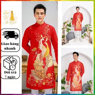 Áo dài cách tân nam Chim Công thiết kế may sẵn mặc tết lễ cưới - Áo dài nam truyền thống màu Đỏ
