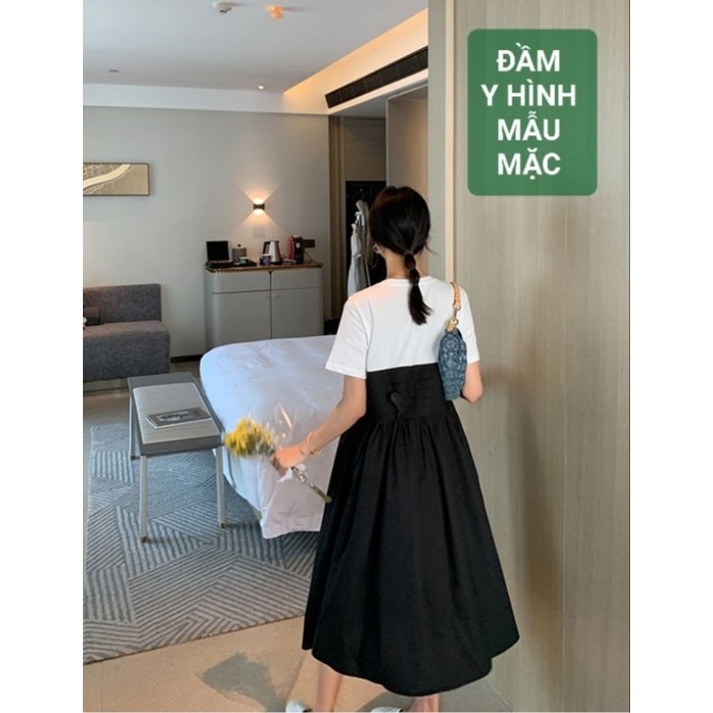 Đầm babydoll, thun phối cotton nylon 1 lớp, dày dặn, mới 94%, freesize, 1160