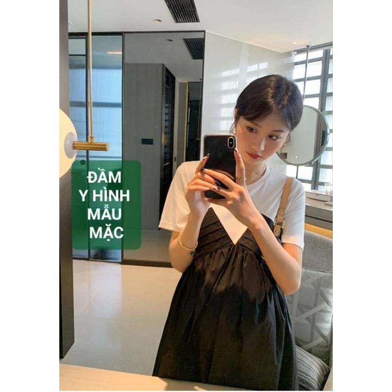 Đầm babydoll, thun phối cotton nylon 1 lớp, dày dặn, mới 94%, freesize, 1160