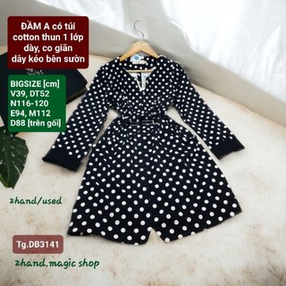 Đầm/Váy A chấm bi, công sở, màu đen, cotton thun, mới 94%, BIGSIZE, dot A dress, jersey, 3141