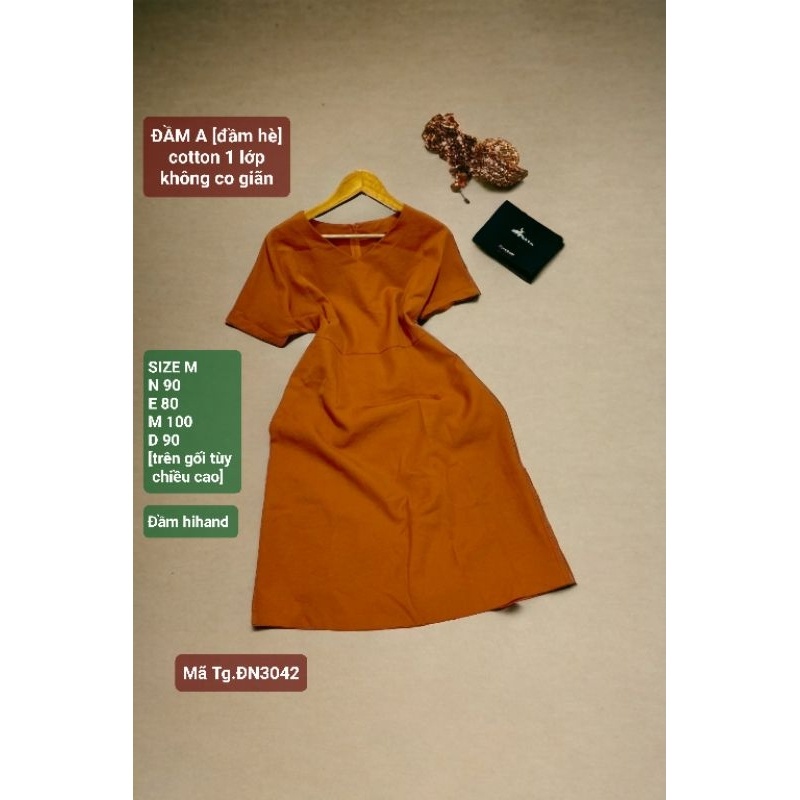 Đầm A đầm hè, cotton 1 lớp, màu nâu, mới 95%, SIZE M, 3042