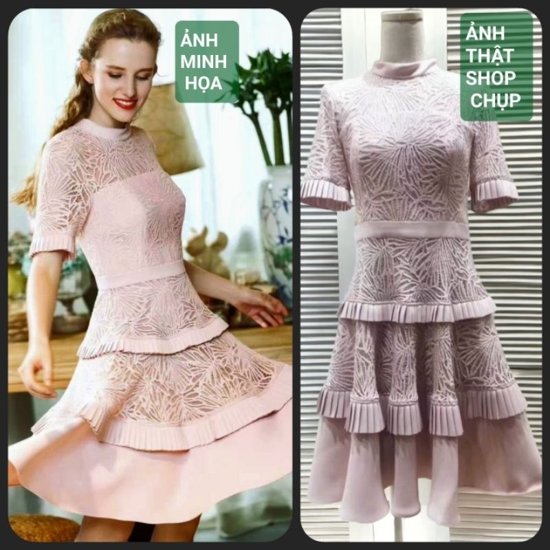 Đầm tầng, ren phối lụa lớt polyester, co giãn nhẹ, mới 94%, SIZE S, 3032