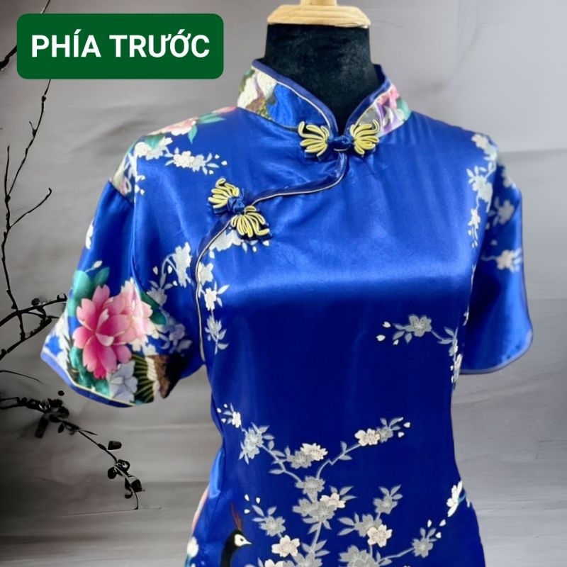 Đầm sườn xám, xẻ tà cáo 2 bên, chất phi lua 1 lớp dày dặn, mới 94%, bigsize, 1512