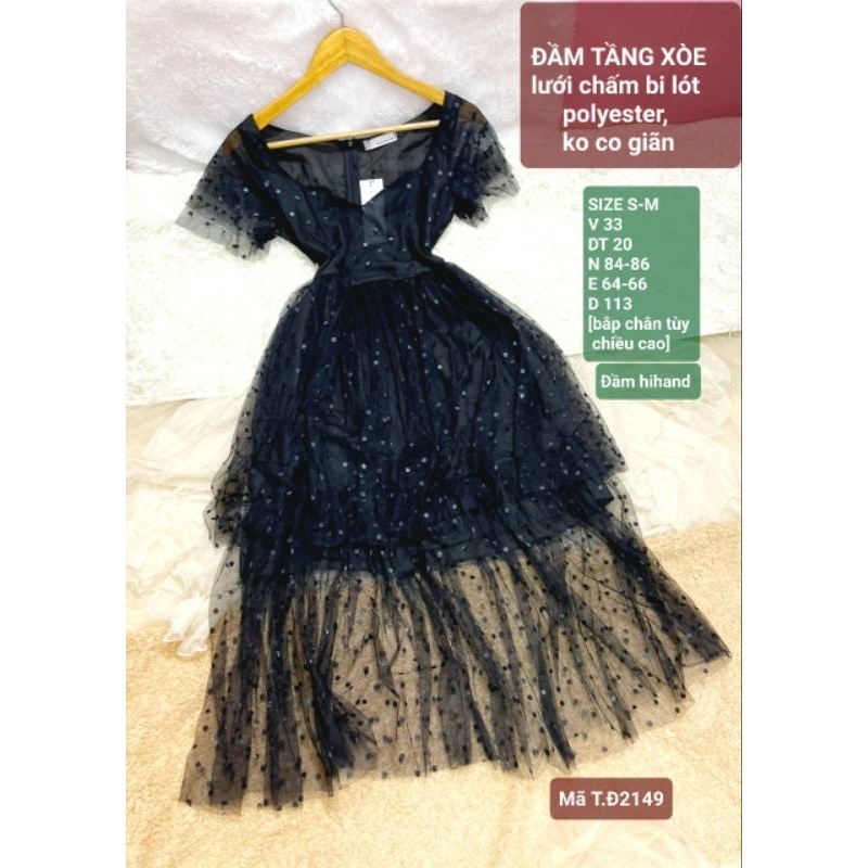Đầm tầng xòe đầm hè, lưới bi lót polyester, mới 96%,SIZE S-M, 2149