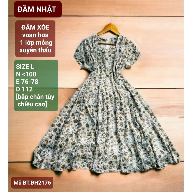 Đầm NHẬT, voan hoa nhí, 1 lớp xuyên thấu đầm hè, màu xám, mới 93%, size L, 2176