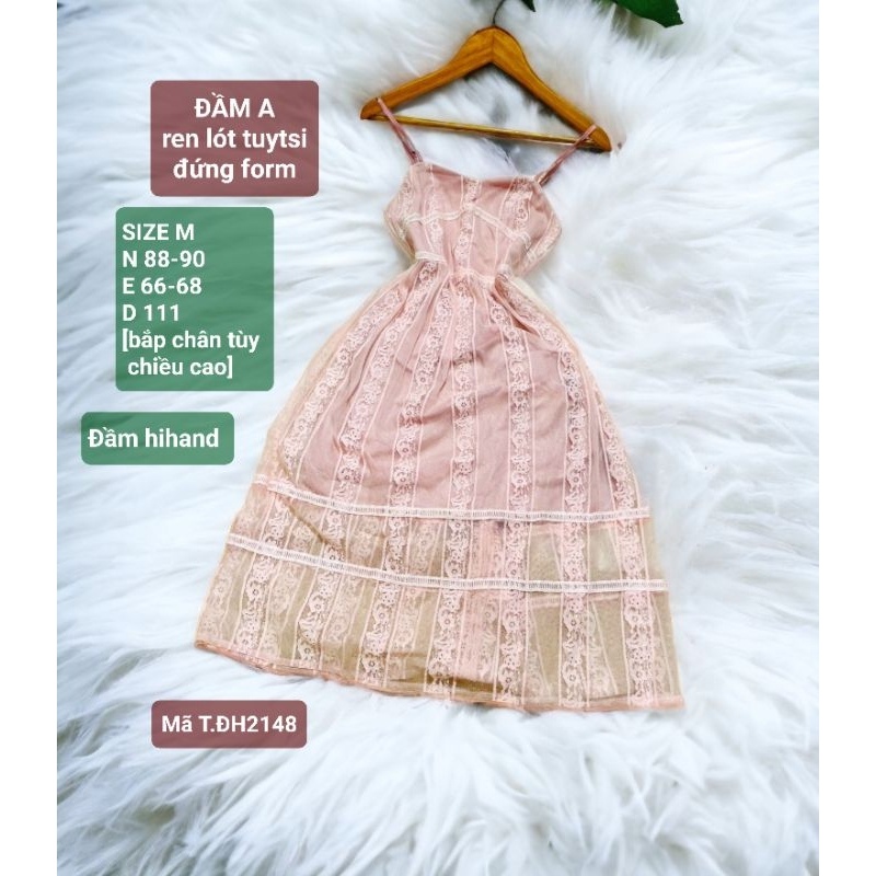 Đầm A dự tiệc, ren lót tuytsi vải vest, đứng form, mới 94%, SIZE M, 2148