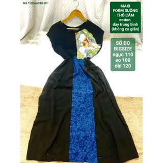 Đầm Maxi thổ cẩm, chất cotton độ dày trung bình, mới 93%, bigsize, 2hand/used