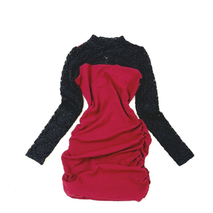 Đầm body 01 lớp, ren phối thun nhún, 2 bên đùi bo chun, màu đen đỏ, mới 94%, size XL