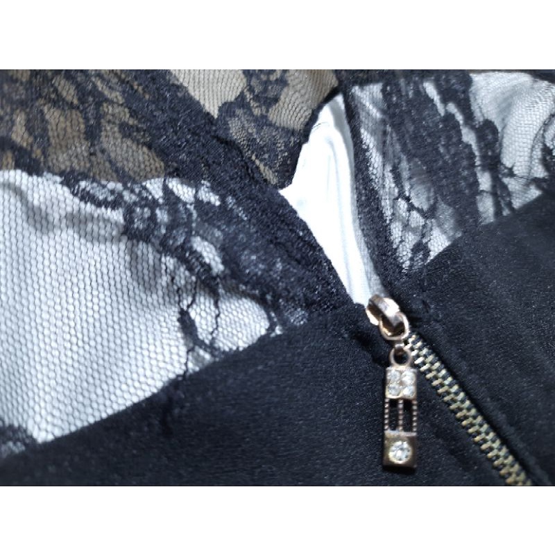 Set áo ren và chân váy xòe 02 lớp, màu đen, ngắn, mới 94%, size S