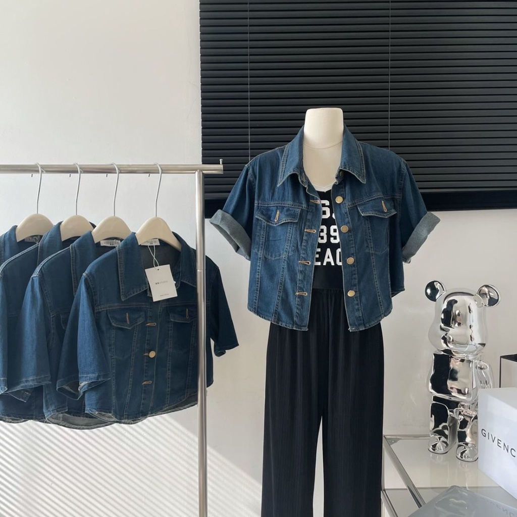 Hàng Mới Về Áo Sơ Mi Denim Tay Ngắn Phong Cách Hàn Quốc Thời Trang Xuân Thu 2023 Dành Cho Nữ