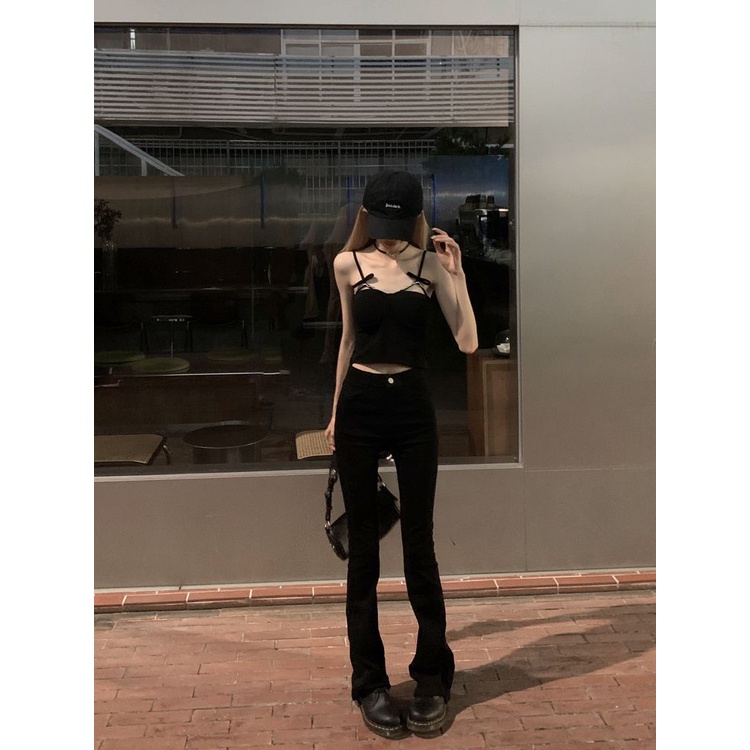 Jiashucheng Áo Hai Dây Ngắn Ôm Dáng Có Đệm Ngực Đính Hạt Phong Cách Sang Trọng Quyến Rũ Dành Cho Nữ