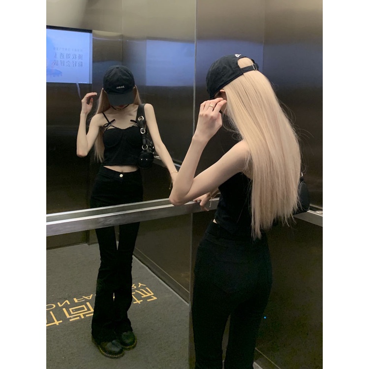 Jiashucheng Áo Hai Dây Ngắn Ôm Dáng Có Đệm Ngực Đính Hạt Phong Cách Sang Trọng Quyến Rũ Dành Cho Nữ