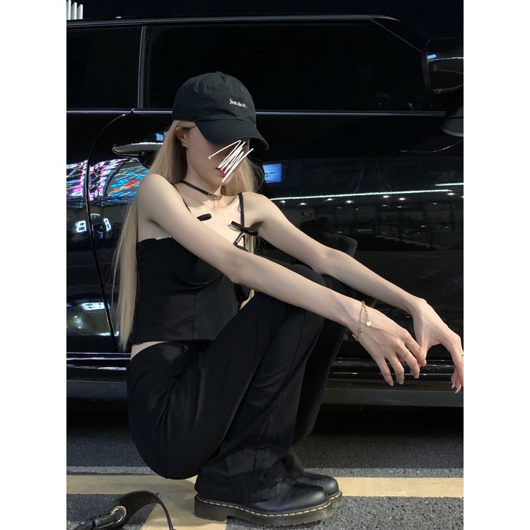 Jiashucheng Áo Hai Dây Ngắn Ôm Dáng Có Đệm Ngực Đính Hạt Phong Cách Sang Trọng Quyến Rũ Dành Cho Nữ