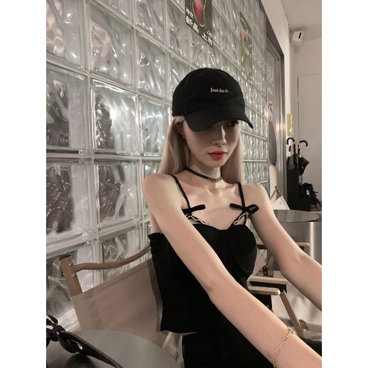 Jiashucheng Áo Hai Dây Ngắn Ôm Dáng Có Đệm Ngực Đính Hạt Phong Cách Sang Trọng Quyến Rũ Dành Cho Nữ